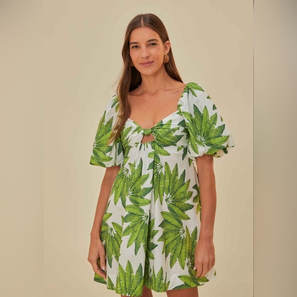 FARM Rio Dresses & Skirts - Farm Rio Off-White Palms Fan Mini Dress